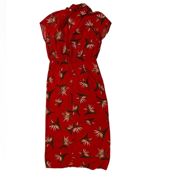 FOREVER 21 Red Hawaiian Print Tiki Rockabilly Summer Wrap Dress Size Small - Picture 7 of 7